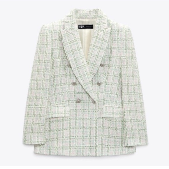 Zara Tweed Double Breasted Texture Blazer Jacket - Picture 3 of 13